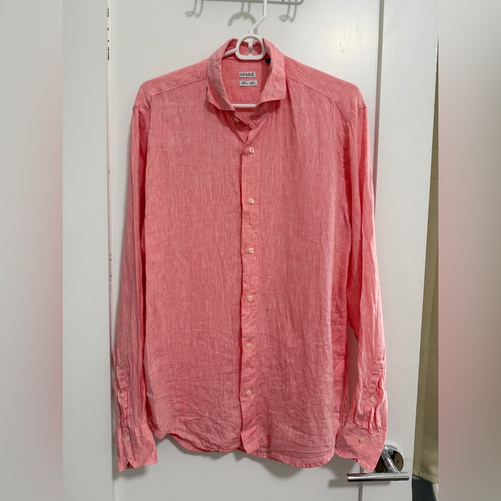 Spada Men's Coral Linen Button-Down Shirt